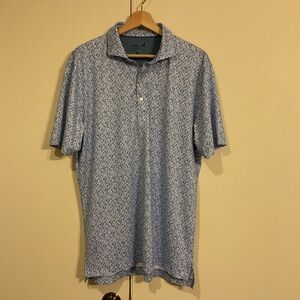 Johnnie-O Surfboard Print Golf Polo Blue & White Shirt Men’s M Medium